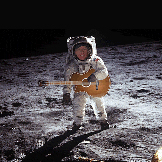 Ylia Callan Guitar on the Moon in 1969 with Little Green Men Animated Gif