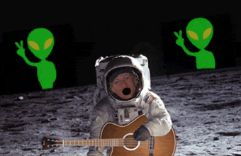 Ylia on the Moon in 1969 with Little Green Men Animated Gif